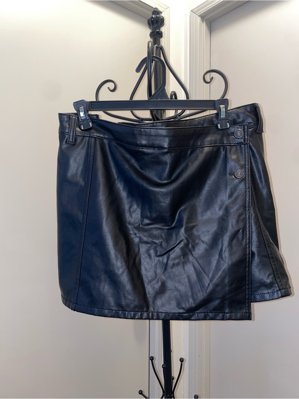 American Eagle Outfitters Black Faux Leather Mini Skort with Wrap Detail